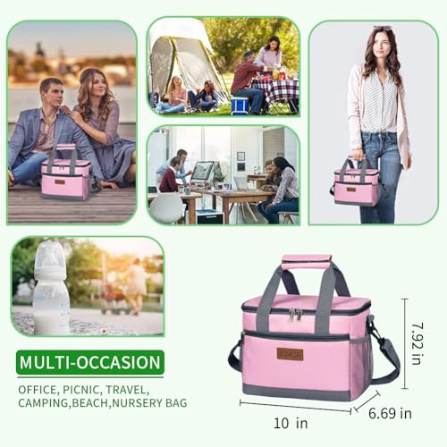 iknoe Insulated Lunch Bag, Foldable 8.5L Cooler Bag for Men & Women, Leakproof Thermal Design, Great for Office, Picnic, Travel, Lunch Box, Pink - color: Pink, size: Medium