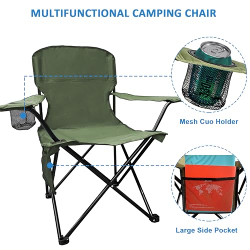 Camping Chair 2 Pack Portable Folding Chair with Cup Holder and Cooler Bag, 285lbs Capacity, Upgraded Foldable Chair for Outdoor, Beach, Fishing, Backpacking, Navy Blue - color: Navy Blue