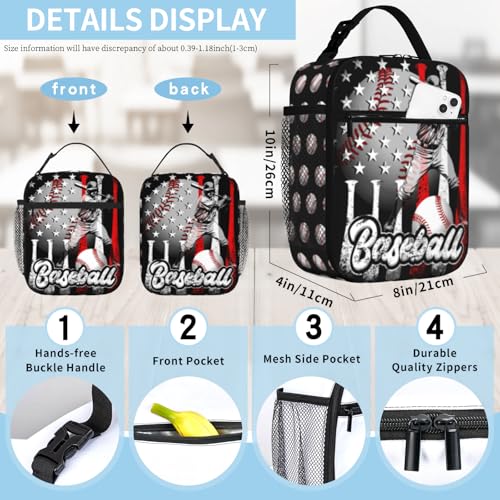 Kids Lunch Box For School Insulated Baseball Lunchbox Reusable Portable Sports Ball American Flag Lunch Bag With Adjustable Shoulder Strap For Boys Girls School Picnic Hiking Work - color: baseball