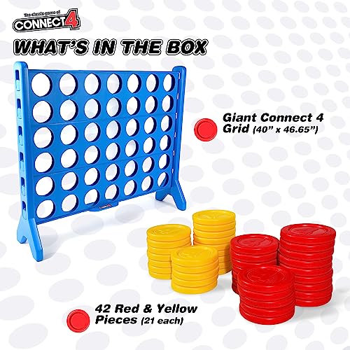 Connect 4 Giant Edition Game - 4-Foot Jumbo Classic Four-in-a-Row Family Fun - Indoor & Outdoor Strategy Board Games for Adults & Kids - 42-Count Colorful Discs - Quick Assembly & Slide Release Reset