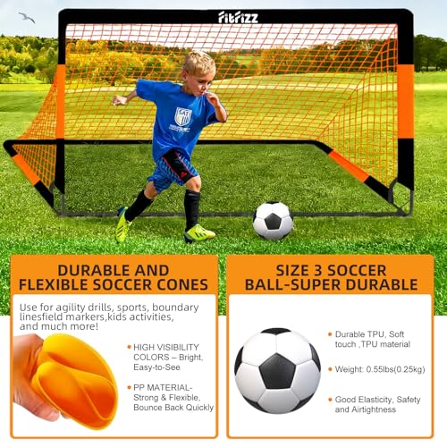 Soccer Goal, Soccer Goals for Backyard, 4x3ft Portable Pop Up Soccer Net Set, Soccer Training Equipment with Soccer Ball, Ladder and Cones - color: Orange