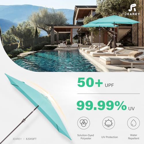 JEAREY 6.5x10 ft Rectangular Patio Umbrellas Rectangle Outdoor Umbrella with Push Button Tilt and Crank, Market Table Umbrella 6 Sturdy Ribs UV Protection for Poolside Garden Backyard Deck, Peacock Blue - color: Peacock Blue, size: 6.5x10ft