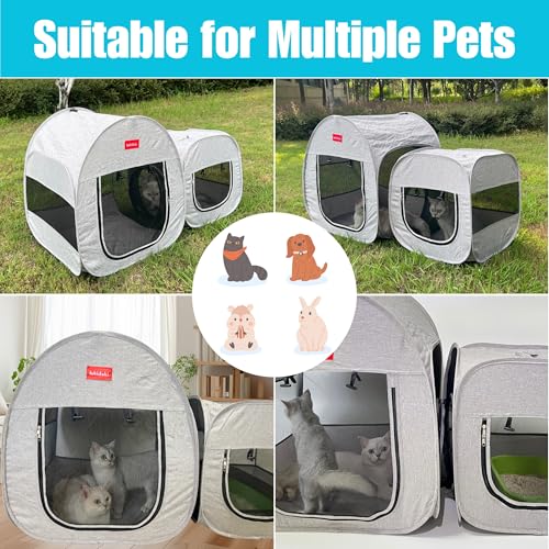 Portable Cat Playpen, Pop-up 2-in-1 Crate Playpen with Litter Box Area for Travel Indoor Outdoor, Foldable Pet Playpen Enclosed for Kitten Puppy Rabbit Hamster Small Animals