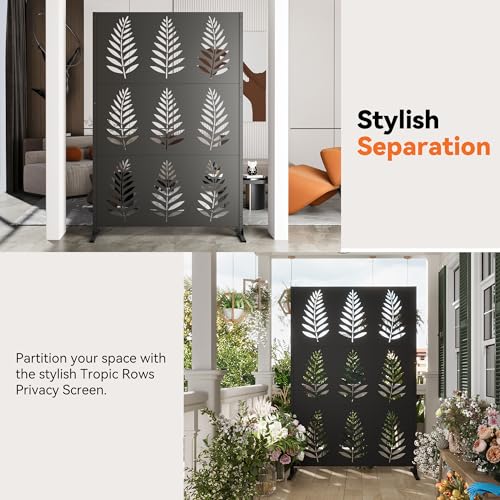 Modern Shade 4x6 FT Metal Privacy Screen with Artistic Modular Designs Decorative Patio Privacy Fence & Garden Divider, Freestanding Outdoor Metal Fence Panel, Weather-Resistant (Tropic Rows) - size: 1 Panel (Tropic Rows)