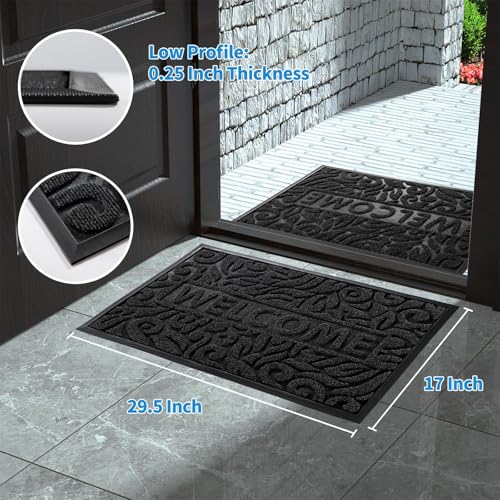 Yimobra Welcome Mat Outdoor 29.5x17, Waterproof Non-Slip Outdoor Mats for Front Door Outside Entrance, Low-Profile Entryway Mat Indoor for Garage Patio, Black - color: Black, size: 29.5x17 Inch