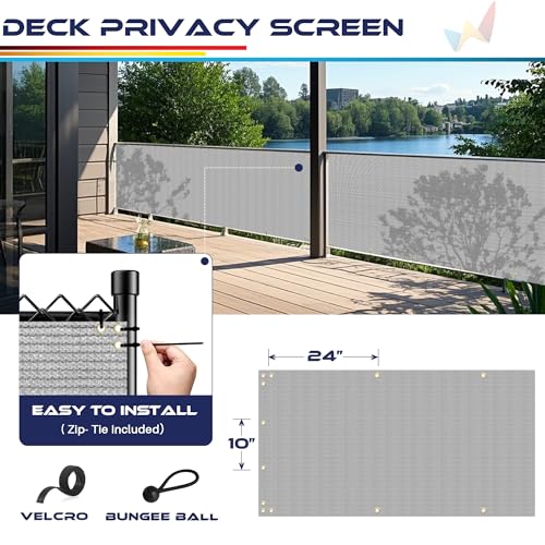 Windscreen4less 3'x12' Deck Balcony Privacy Screen Fence Apartment Balcony Mesh Screen with Zip Ties Chain Link Fence Cover UV Protection for Outdoor Patio Backyard Pool Porch Railing, Grey