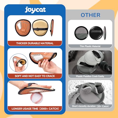 JoyCat Toss and Catch Ball Game for Kids,4 Paddles Outdoor Toys for Family Camping, Beach & Yard Game,Toddler Baseball Glove&Sticky Ball Set, Sports Birthday Gifts for Boys Girls Age 3-12 - style: 4 Paddles 4 Balls(Brown)