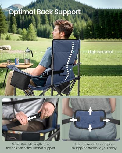 SONGMICS Oversized Lumbar Support Camping Chair, Heavy-Duty Outdoor Folding Chair Comfortable, Padded, Glamping, Cooler Bag, Weight Capacity 450 lb, Harbor Blue UGCB066Q01 - color: Blue, style: 1PC (24.8"D x 37.4"W x 39.2"H)