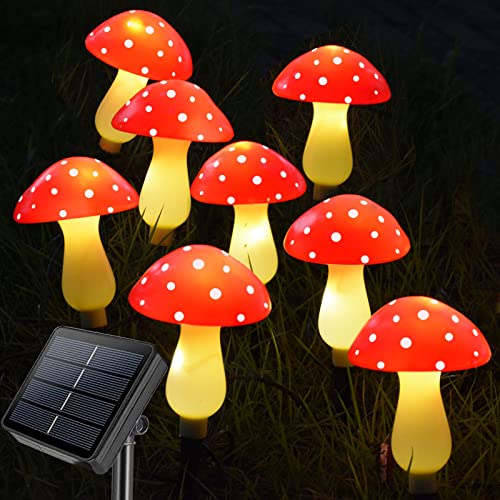 8-Pack Red Mushroom Solar Lights for Outdoor Garden Decor