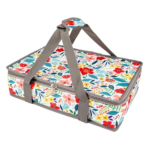 Insulated Casserole Carrier Fits Pioneer Woman Kitchen Stuff & 9x13 Baking Dish, Large Lasagna Lugger Tote, Leakproof Thermal Food Warmer Bag for Potluck, Picnic, Travel, Hot/Cold Food & Mom Gifts - color: Floral#2