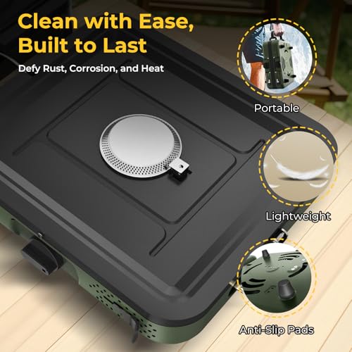 Camping Stove, 2 Burner Propane Stove With Grill,17,000 BTU Camp Stove, Foldable Camping Stove Propane Includes Carry Bag,Windscreen & Grill,Adjustable Burners & Piezo Ignition for Tailgating,BBQ,Camp - color: Green
