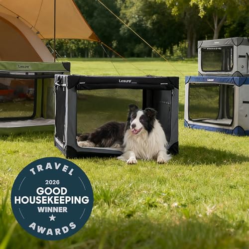Lesure Shown on TODAY Show Soft Collapsible Dog Crate - 42 Inch Portable Travel Crate for Extra Large Dogs Indoor & Outdoor, 4-Door Foldable Pet Kennel with Mesh Windows, Grey - color: Grey, size: XL - 42"