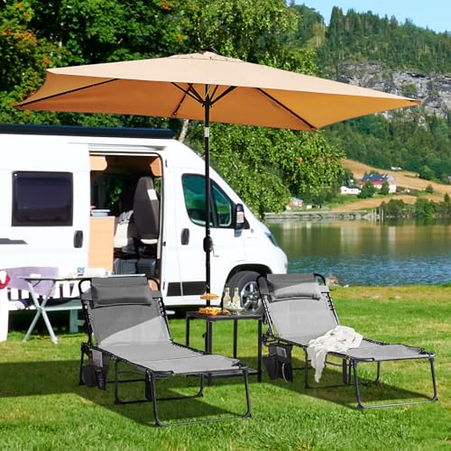 Yaheetech 26.4" Tanning Chair with Face Hole, Adjustable 5-Position Folding Chaise Lounge Chairs, Outdoor Lounge Chairs for Lawn, Beach, Patio, Gray - color: Grey, size: 26.4"
