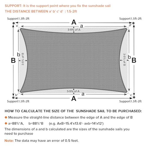 Artpuch Sun Shade Sail Canopy13'X21'Customized Light GreyRectangle 95% UV Block Shade Cover for Outdoor Backyard Patio, Lawn, Garden Carport（Custom - color: Light Grey, size: 13'X21'Customized