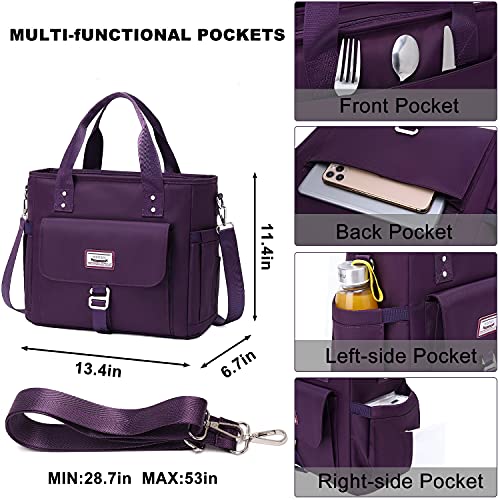Weitars Lunch Bag for Women Work,Insulated Lunch Box Extra Large Lunch Tote Bag,Wide-Open Tote Cooler Bag With Removable Shoulder Strap with Side Pocket,Lunchbag For Picnic Hiking Beach - color: Purple