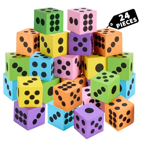 Neon Big Foam Dice Set - 24-Pack, Jumbo, and Colorful Dice for Kids - Ideal for Boosting Math Skills, Great Gifts, and Party Fun - style: 24 Pack