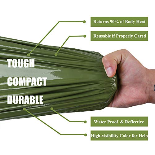 Emergency Sleeping Bag Survival Bivy Sack Use as Emergency Blanket Lightweight Survival Gear for Outdoor Hiking Camping Keep Warm After Earthquakes, Hurricanes and Other disasters - color: Green-2P