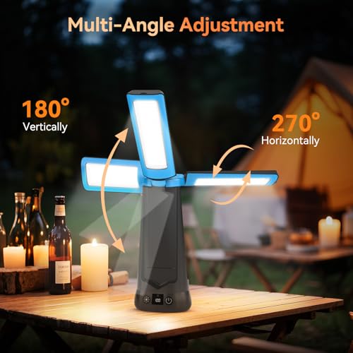 Rechargeable Camping Light with Stand 7ft Max Height, 15000mAh Portable Cordless LED Work Light, 5500 Lumen 6500/4500/3500K Dimmable Emergency Flashlight with Detachable Tripod, Blue - color: Blue