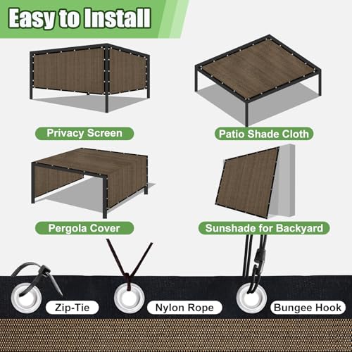90% Outdoor Sun Shade Cloth, 6'×12' Pergola Shade Cover with Grommets, Privacy Screen Sunshades for Patio Garden Backyard Plant, Mocha