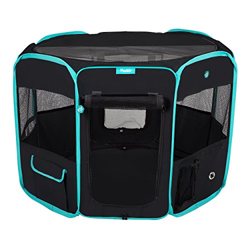 Deluxe Premium Pet Dog Playpen Portable Soft Dog Exercise Pen Kennel with Carry Bag for Dogs, Cats, Kittens, and All Pets (Medium, Black) - color: Black, size: Medium