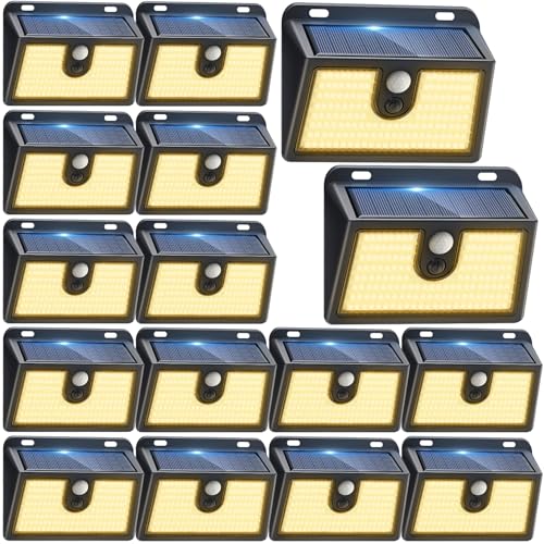 [16 Packs] Solar Motion Sensor Outdoor Lights, Super Bright Solar Lights Outdoor Waterproof, 3 Lighting Modes Security Wall Light for Outside Walking Dog Fence Backyard Deck Garden Door Step Garage - color: Warm White, size: 16 Pack