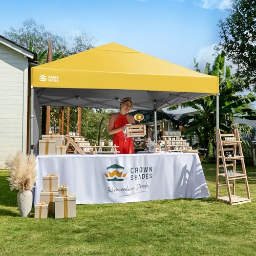 CROWN SHADES 8x8 Pop Up Canopy with 1 Side Wall - Beach Tent with One Push Setup - Outdoor Sun Shade for Events, Parties, Camping - Gazebo with STO-N-Go Cover Bag (Yellow) - color: Yellow, size: 8x8FT