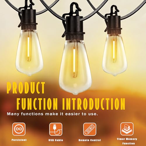 GUNABAY Outdoor Solar String Lights with Remote -100FT Wire and 50+1 LED shatterproof Bulbs,dimmable Waterproof Fairy Lights for Patio, Garden, Yard, Balcony & Party Decor - size: 100