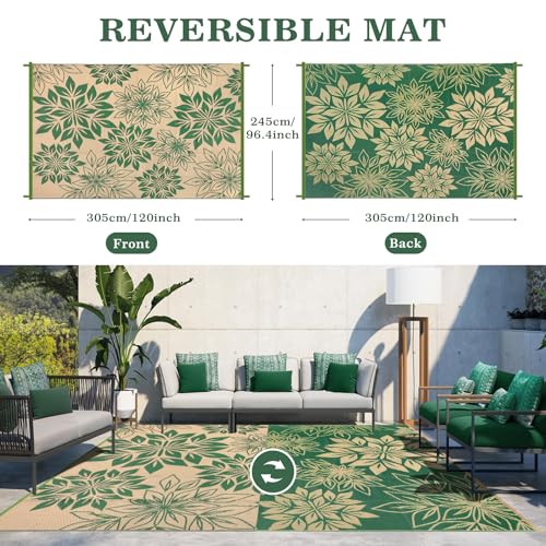 8'x10' Waterproof Outdoor Rug, Green Reversible Plastic Straw Rug, Large Portable Outdoor Carpet, Fade Resistant & Easy Clean Patio Mat for Porch, Balcony, Backyard, RV, Camping & Picnic - color: Green, size: 8' x 10' (Rectangular)