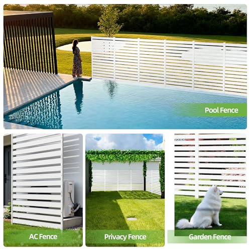 Air Conditioner Fence & Patio Privacy Screen – 40" W x 70" H Metal Privacy Fence Panel | Outdoor Privacy Panels for AC Units, Trash Cans & Pools | No-Dig Fencing for Patio Privacy & Gardens (White) - color: White