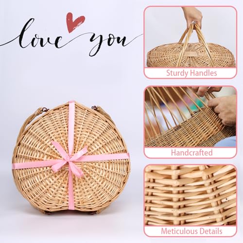 Hap Tim Heart Wicker Picnic Basket for 2 Person Set with Blanket & Bamboo Plate & Cheese Board, Couples Gifts, Wedding Gifts, Engagement Gifts (Y2405)