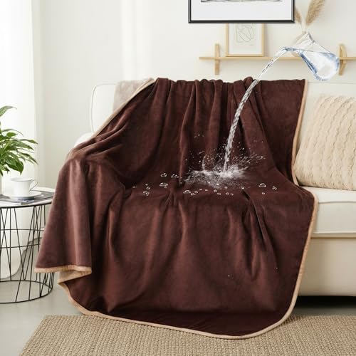 Waterproof Dog Blankets Brown, 30"x40" Cat Blanket for Indoor Cats, Soft Fluffy Sofa Car Bed Protector, Reversible Leakproof Flannel Puppy Blanket for Small Medium Dogs - color: Pure Brown, size: 30"x40"