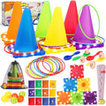 Eocolz 3 in 1 Carnival Games Set, Soft Plastic Cones Bean Bags Ring Toss Games for Kids Birthday Party Outdoor Games Supplies Combo Set - color: blue
