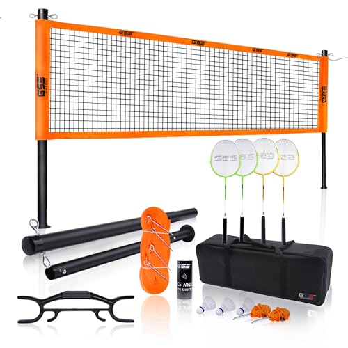 GSE Games & Sports Expert Outdoor Yard Sports Net Game Set for Backyards, Parks, Beach, Lawn. Volleyball Set, Badminton Set OR Volleyball & Badminton Combo Set Available - style: Pro Badminton Set