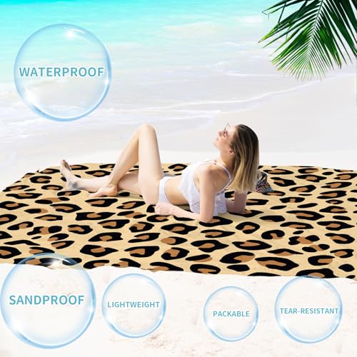 Beach Blanket 78''×110'' Suits 1-7 Adults Waterproof Sandproof Lightweight Oversized Large Picnic Mat Blanket for Beach Travel Camping Picnic Hiking - color: Leopard Print, size: 9'2" x 6'6"