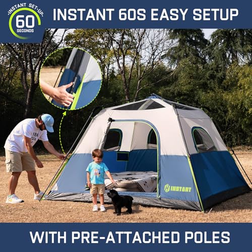 4/6/8/10 Person Instant Tent, Waterproof Pop Up Tents for Camping with Rainfly, 60 Seconds Easy Setup, Automatic Cabin Tent for Family Camping with Expandable Carry Bag & Upgraded Ventilation - color: Blue, size: 6 Person