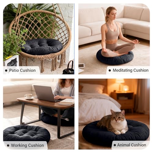 Tiita Outdoor Cushions Square Floor Pillow Thicken Tufted Seat Pad Large Floor Cushion for Yoga Meditation Living Room - color: Round|black, size: 1 Count (Pack of 1)
