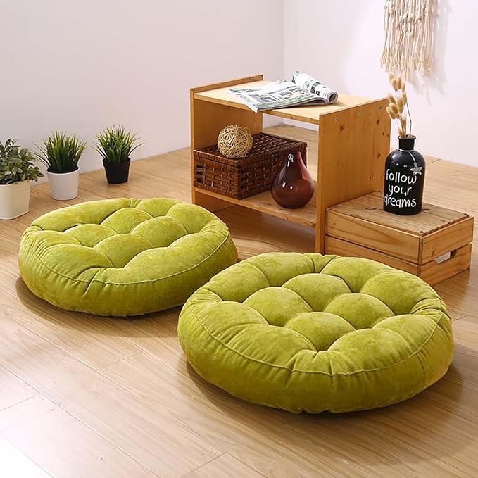 Meditation Floor Pillow Set of 2 Large Round Floor Cushions for Adults Tufted Corduroy Floor Seat Pillows Cushion for Living Room Tatami Yoga,Grass Green 22x22 Inch - color: Grass Green, size: 22"Lx22"Wx5"H