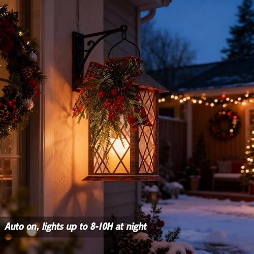 Christmas Solar Lanterns Outdoor Waterproof, 13" Outdoor Solar Powered Lantern with Flickering LED Candle, Christmas Hanging Lantern Decorations for Porch Patio Garden Balcony Pathway, 1 Pack - size: Christmas 1 Pack