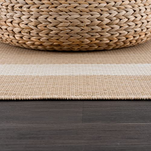 CAMILSON Outdoor Rug 9x12, Large Modern Outside Rugs for Patios Porches Waterproof Durable Washable Non-Shedding, Easy-to-Clean Indoor Outdoor Area Carpet (9 x 12, Bordered - Beige/White) - color: Bordered - Beige / White, size: 9' x 12' (Rectangular)