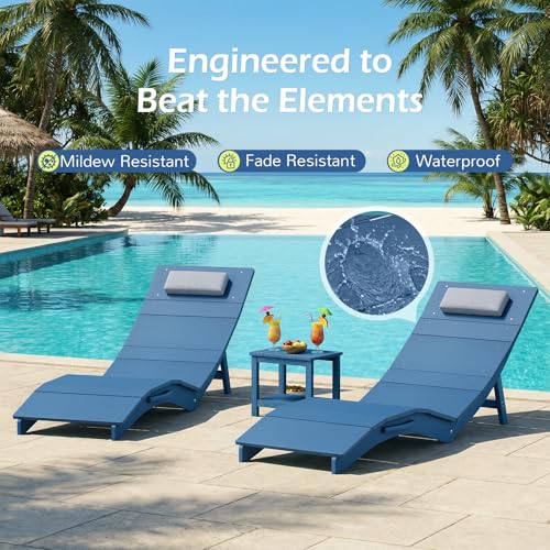 Stoog Folding Pool Lounge Chair, HIPS Outdoor Anti-Floating Recliner with Headrest, Pool Chairs for Hotel, Beach & Sun Decks, Blue - color: Blue