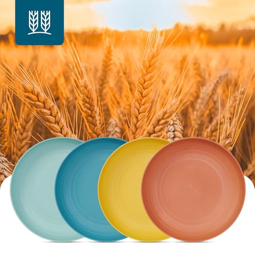 Luckore 10 inch Deep Dinner Plates Set of 8 Wheat Straw Plates, Unbreakable Dinner Dishes Alternative for Plastic Microwave and Dishwasher Safe for Kitchen with 4 Colors Classic Bright - size: 10in-8pack