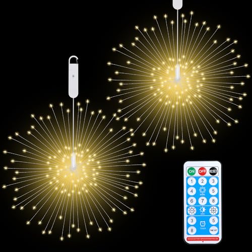 Outdoor Lights Firework 120 LED Waterproof 8 Modes with Remote Wedding Decorative Hanging Lights for Party Patio Garden Warm White 2 Pack - size: 2Pack