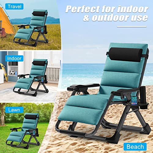 DoCred Zero Gravity Chair, Lawn Recliner, Reclining Patio Lounger Chair, Folding Portable Chaise with Detachable Headrest and Cup Holder - color: Chair With Green Pad, style: Zero Gravity Chair