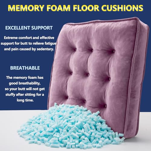 1 MIDDLE ONE Floor Pillow Set of 2, Memory Foam Meditation Cushion, Floor Cushions for Adults Sitting, Large Square Seat Cushions for Yoga, Living Room, 20x20 Inch (Purple) - color: Purple, size: 20x20 Inch(Pack of 2)