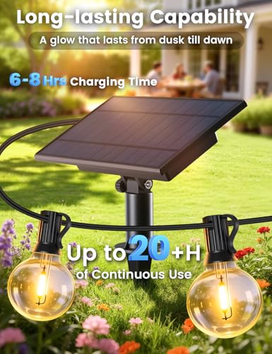 Brightever 100FT Solar String Lights Outdoor with Remote and 36+2 LED Shatterproof G40 Bulbs, Dimmable & Timable, 3 Lighting Modes, Waterproof Solar Power Outdoor Lights for Patio, Garden, Wedding - size: 100FT