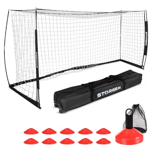 Storgem Soccer Goal,Soccer Net,Soccer Goals for Backyard,with Bow Frame,Collapsible Metal Base and 15 Training Cones - style: 14x7Ft