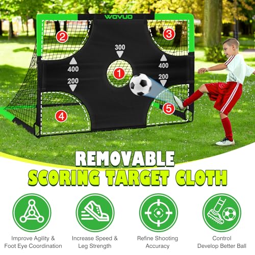 Kids Soccer Goals for Backyard Set of 2, 6x4 ft Portable Toddler Soccer Goal Training Equipment with Soccer Target, Ball, Cones, Soccer Net for Kids Age 3-5 6-8 8-12 10-12-14 Outdoor Sports Games Gift - color: Black Green