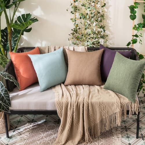 MIULEE Pack of 2 Decorative Outdoor Solid Waterproof Throw Pillow Covers Spring Faux Linen Garden Farmhouse Cushion Cases for Patio Tent Balcony Couch Sofa 16x16 Inch Gray Green - color: Gray Green, size: 16" x 16" (Pack of 2)