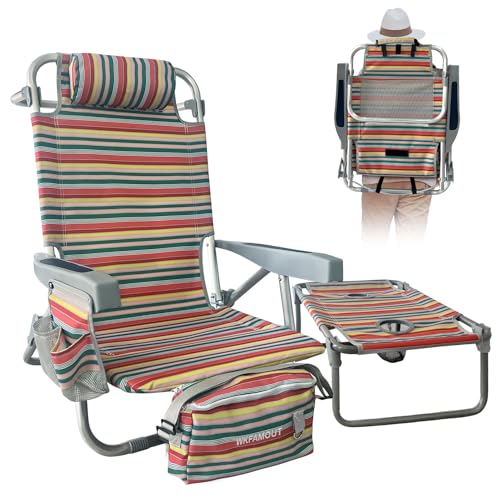 Backpack Beach Chair Aluminum with Folding Camping Table 5-Position Lay Flat Lounge Chair Outdoor for Adults with Insulated Cooler Bag and Cup Holder - color: Red, size: 1 PACK