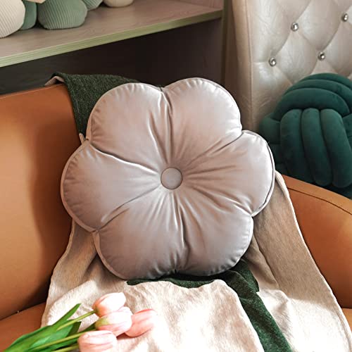 ARTMAGIC Flower Shaped Velvet Decorative Throw Pillow Cushion Ultra Soft Cute Floor Pillow for Couch Bed Sofa (Light Grey) - color: Light Grey